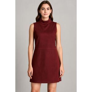 TCEC Women's Maroon Velvety Mock Neck Tank Sleeve Dress Size Large
